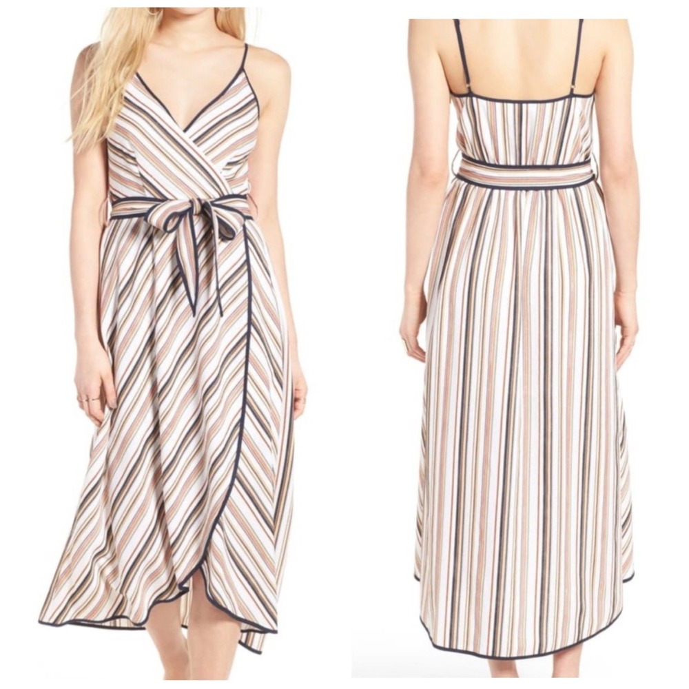 NEW Moon River Stripe Midi Faux Wrap Dress Women's Small Multi Color Sundress